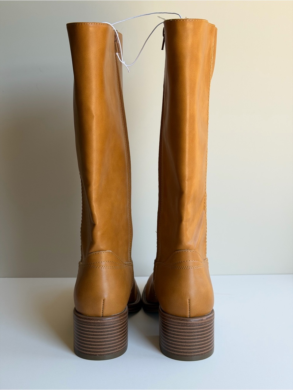 NWOT Indigo Faux Leather Tall Tan Over the Knee Boots - Picture 4 of 9